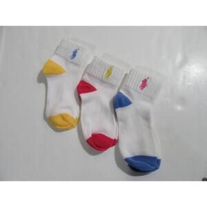 Polo Ralph Lauren Girls Socks Sz 4-6X fits Shoe Sz 10-13 White Multi 3 Pair NWOT